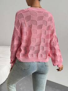 SHEIN Qutie Strawberry Pattern Drop Shoulder Open Knit Duster Cardigan - Pink - View 3