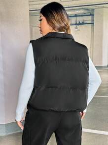 SHEIN EZwear 大码拉链羽绒背心加厚外套（不含 T 恤） - 黑色 - 查看 3