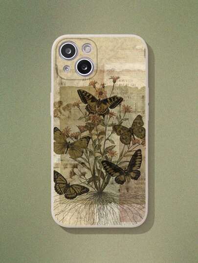 Fairycore 1pc Butterfly & Floral Pattern TPU Phone Case Compatible With IPhone