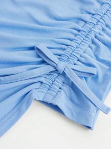 SHEIN Girlism Teen Girls Drawstring Side Asymmetrical Hem Tee - Baby Blue - View 3