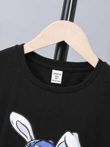 SHEIN Cooles und lustiges Jungen-T-Shirt mit Kaninchenmuster, lockere Passform und tief angesetzter Schulterpartie
