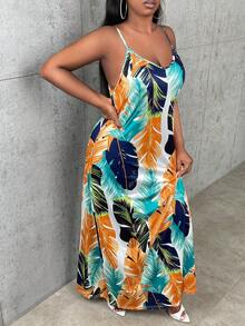 Slaydiva Đầm Plus Size Lộ Lưng Nhiệt đới Boho - Nhiều màu - Xem 5