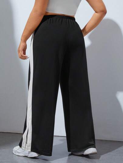 SHEIN EZwear 大碼拼接側邊接縫下擺開叉闊腿衛褲