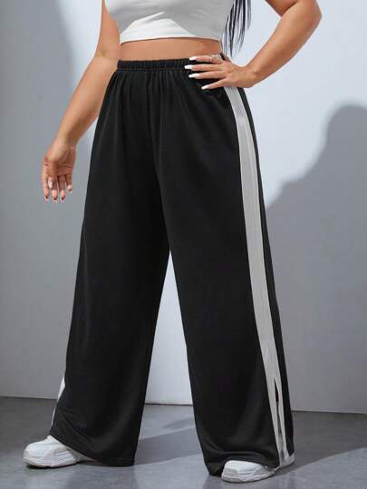 SHEIN EZwear 大碼拼接側邊接縫下擺開叉闊腿衛褲