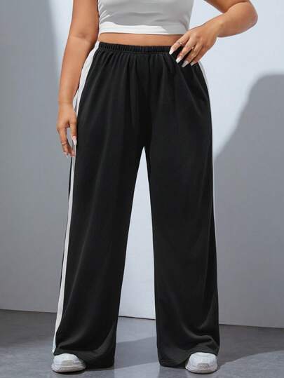 SHEIN EZwear 大碼拼接側邊接縫下擺開叉闊腿衛褲
