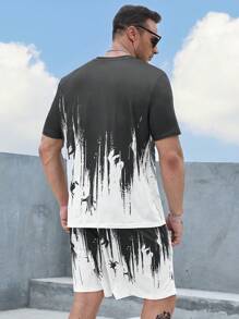 Manfinity LEGND Men Plus Figure Graphic Tee & Shorts - Black and White - View 2
