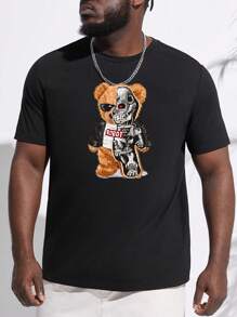 Manfinity EMRG Men Plus Cotton Bear & Letter Graphic Tee - Black - View 1