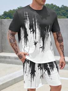 Manfinity LEGND Men Plus Figure Graphic Tee & Shorts - Black and White - View 3