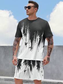 Manfinity LEGND Men Plus Figure Graphic Tee & Shorts - Black and White - View 4