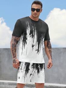 Manfinity LEGND Men Plus Figure Graphic Tee & Shorts - Black and White - View 5