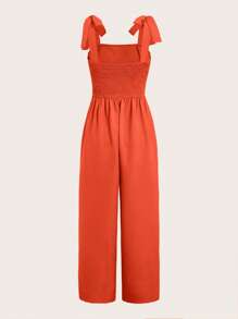 SHEIN Essnce Plus Tie Shoulder Fold Pleated Detail Cami Jumpsuit - Orange - View 2
