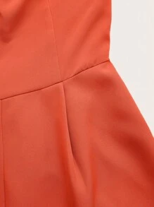 SHEIN Essnce Plus Tie Shoulder Fold Pleated Detail Cami Jumpsuit - Orange - View 3