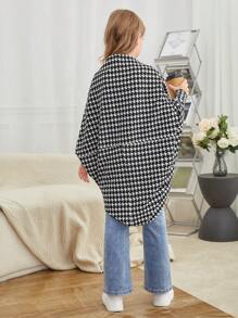 SHEIN 女大童千鳥格印花蝙蝠袖開門襟外套 - 黑與白 - 查看 2