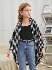 SHEIN 女大童千鳥格印花蝙蝠袖開門襟外套 - 黑與白 - 查看 5