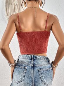 SHEIN VCAY 拼接水溶蕾絲吊帶短上衣 - 乾枯玫瑰色 - 查看 2