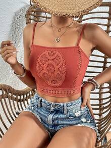 SHEIN VCAY 拼接水溶蕾絲吊帶短上衣 - 乾枯玫瑰色 - 查看 4