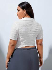 SHEIN MOD 大碼前紐扣不對稱下擺T恤 - 白色 - 查看 2