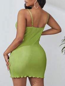 Slaydiva Đầm Chuỗi Gân đan màu trơn Gợi cảm - màu xanh lá - Xem 2