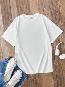 SHEIN Leap Crew 青少年女孩休闲卡通印花短袖 T 恤，适合夏季 - 白色 - 查看 2