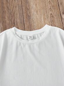 SHEIN Leap Crew 青少年女孩休闲卡通印花短袖 T 恤，适合夏季 - 白色 - 查看 3