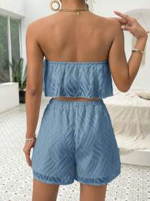 SHEIN VCAY Bộ đồ hai mảnh nữ màu trơn Giải trí - Màu xanh bụi bặm - Xem 2