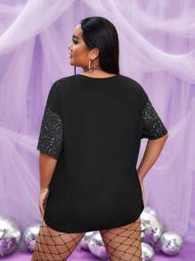 THE POWERPUFF GIRLS X SHEIN Hơn Cartoon & Đồ họa chữ cái Áo thun Thả vai - màu đen - Xem 2