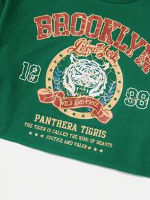 SHEIN EZwear Áo thun nữ Slogan Thú vật Giải trí - màu xanh lá - Xem 2