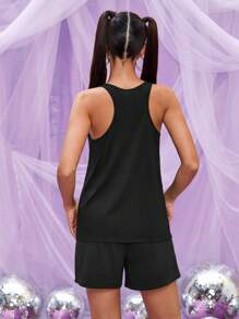 THE POWERPUFF GIRLS X SHEIN 卡通和標語圖案背心上衣 - 黑色 - 查看 2