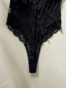 Contrast Lace Mesh Underwire Teddy Bodysuit Lingerie - Black - View 3