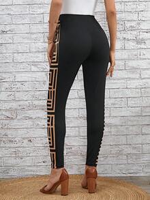 SHEIN LUNE Geo Print Leggings - Black - View 3