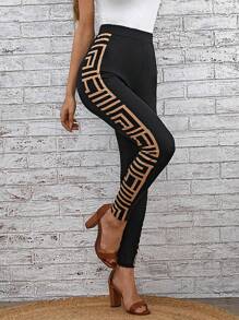 SHEIN LUNE Geo Print Leggings - Black - View 1