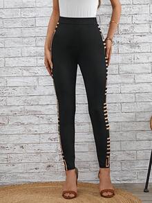 SHEIN LUNE Geo Print Leggings - Black - View 4