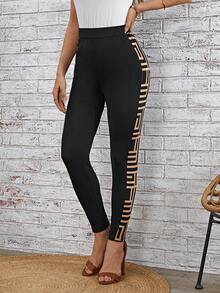 SHEIN LUNE Geo Print Leggings - Black - View 5