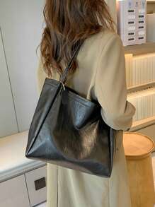 極簡單肩托特包大容量黑色 - 黑色 - 查看 1