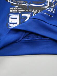 SHEIN Áo nỉ dệt kim dáng rộng, thoải mái cho bé trai tuổi teen, có họa tiết in, màu trơn. - Màu xanh lam - Xem 4