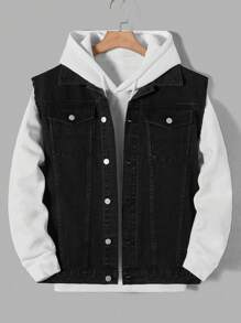 Manfinity RebelGame Nam Áo khoác vest Bông Túi có nắp Denim Không có áo Hoodie - màu đen - Xem 1