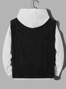 Manfinity RebelGame Nam Áo khoác vest Bông Túi có nắp Denim Không có áo Hoodie - màu đen - Xem 2