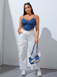 SHEIN EZwear 大碼素色不對稱下擺吊帶上衣 - 藍色 - 查看 2