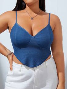 SHEIN EZwear 大碼素色不對稱下擺吊帶上衣 - 藍色 - 查看 4