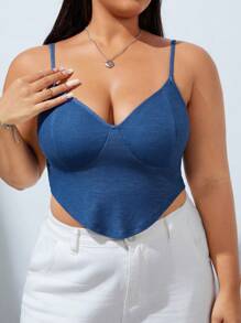 SHEIN EZwear 大碼素色不對稱下擺吊帶上衣 - 藍色 - 查看 3