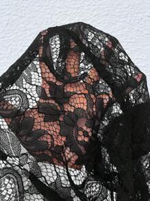 SHEIN LUNE Open Front Lace Blazer - Black - View 7