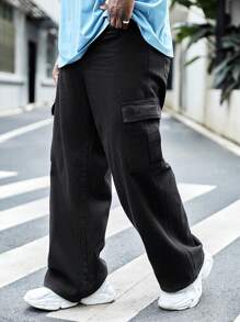 GENTILAND 男士棉側翻蓋口袋工裝褲 - 黑色 - 查看 3