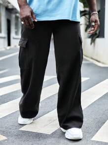 GENTILAND 男士棉側翻蓋口袋工裝褲 - 黑色 - 查看 5