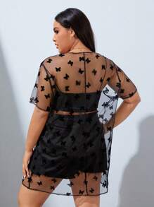 SHEIN EZwear Đầm Plus Size cắt Loại bướm Tất cả trên in Gợi cảm - màu đen - Xem 6