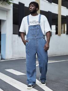 Manfinity RebelGame Men Cotton Slant Pocket Denim Dungarees Without Tee - Light Wash - View 1