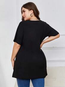 Camiseta con estampado de slogan y dibujos animados - Negro - Ver 2