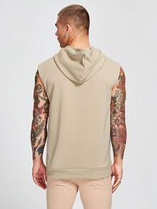 Manfinity Hypemode 男士字母圖案袋鼠口袋抽繩連帽衫 - 卡其色 - 查看 2