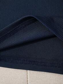 INAWLY 字母刺绣撞色领 T 恤图案 T 恤女式上衣 - 藏蓝色 - 查看 4