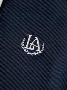 INAWLY 字母刺绣撞色领 T 恤图案 T 恤女式上衣 - 藏蓝色 - 查看 6