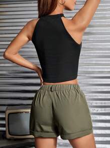 SHEIN PETITE 素色掛脖上衣和卷邊短褲 - 彩色 - 查看 2